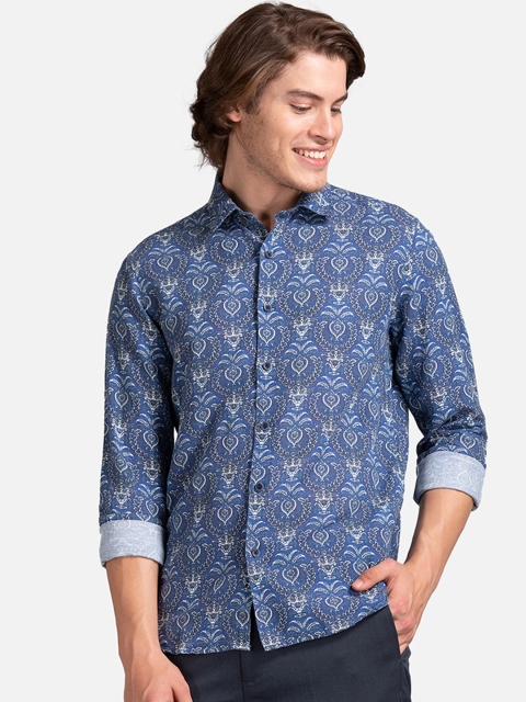 True Blue Men Blue & Grey Slim Fit Printed Casual Shirt