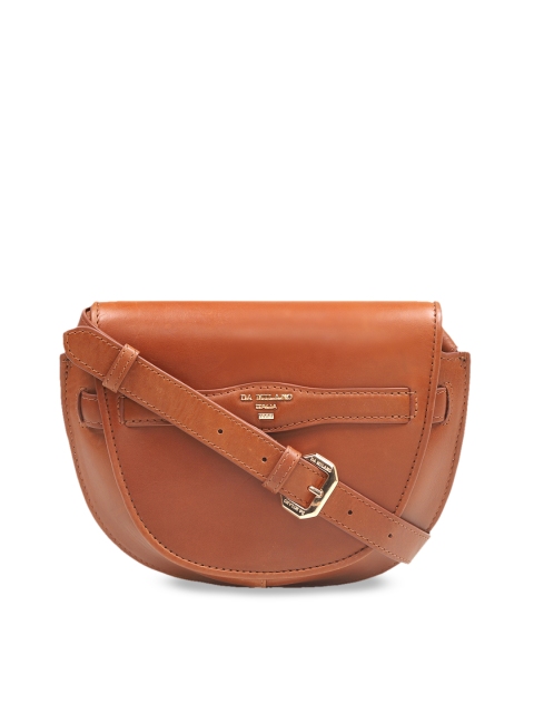 Da Milano Brown Solid Leather Sling Bag