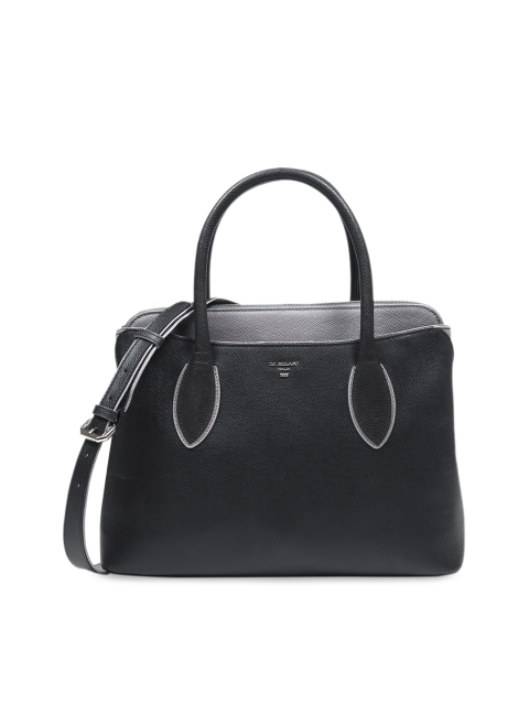 Da Milano Black & Grey Colourblocked Leather Handheld Bag