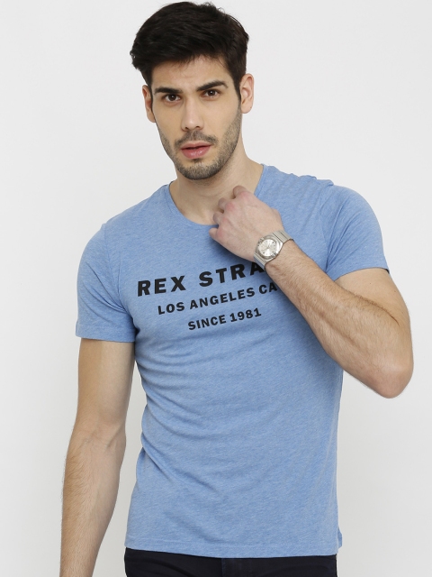Rex Straut Jeans Men Blue Printed Round Neck T-shirt