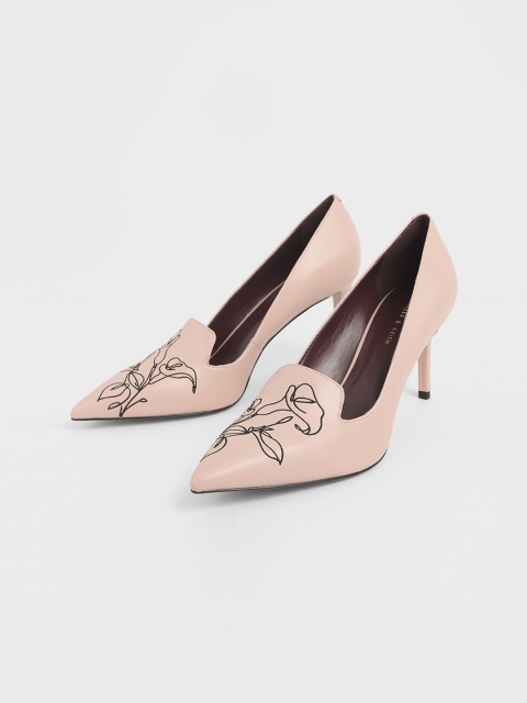 CHARLES & KEITH Women Nude-Coloured Solid Pumps