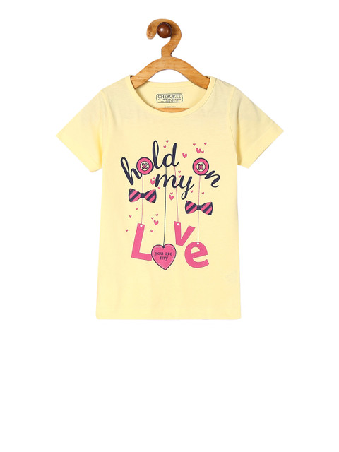 Cherokee Girls Yellow & Pink Printed Round Neck T-shirt 
Cherokee Girls Yellow & Pink Printed Round Neck T-shirt