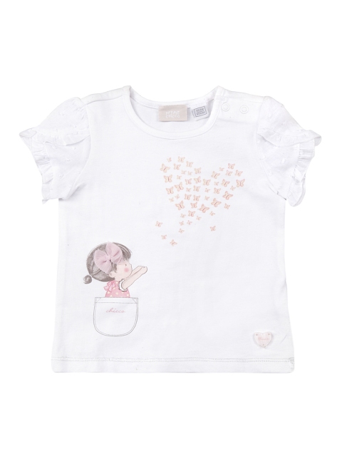 Chicco Girls White Printed Round Neck T-shirt