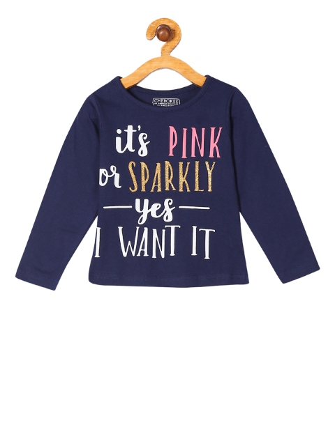 Cherokee Girls Blue Printed Round Neck T-shirt