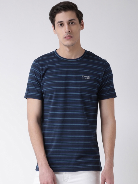 Club York Men Navy Blue Striped Round Neck T-shirt