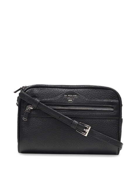 Da Milano Black Textured Leather Sling Bag
