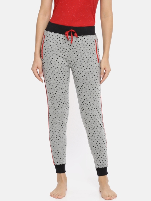 Red Rose Women Grey Melange & Black Printed Lounge Pants
