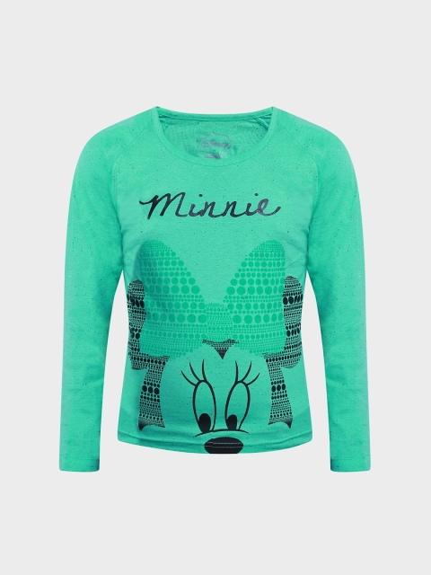 Kids Ville Girls Turquoise Blue Minnie Mouse Printed Round Neck T-shirt