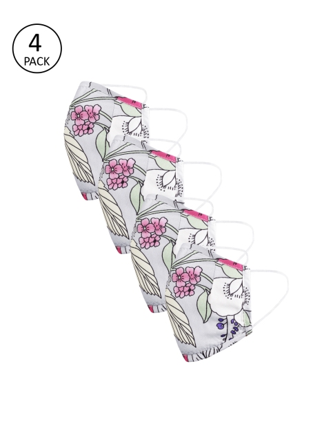 naughty ninos Kids Pack Of 4 Printed 3-Ply Reusable Outdoor Masks, Grey