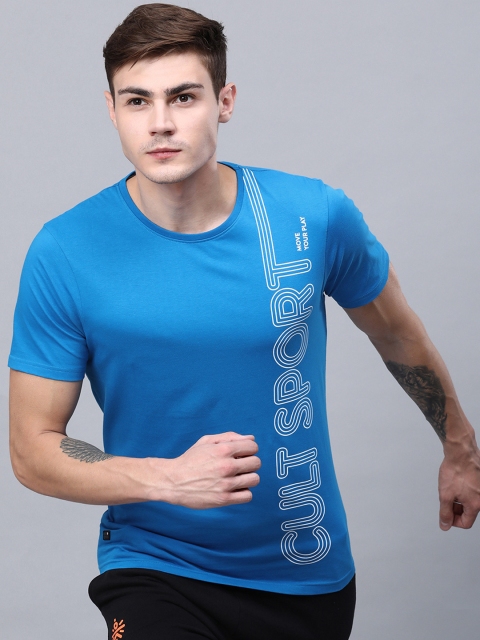 Cultsport Men Blue Printed Round Neck T-shirt