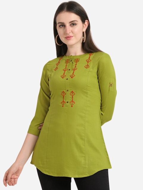 Kvsfab Women Lime Green Solid A-Line Kurti