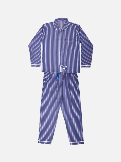 TINY HUG Boys Blue & White Striped Night Suit