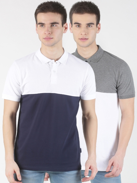 Blue Saint Men Grey Colourblocked Polo Collar T-shirt