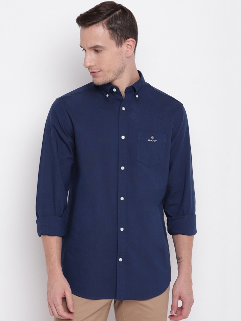 GANT Men Navy Blue Regular Fit Solid Casual Shirt