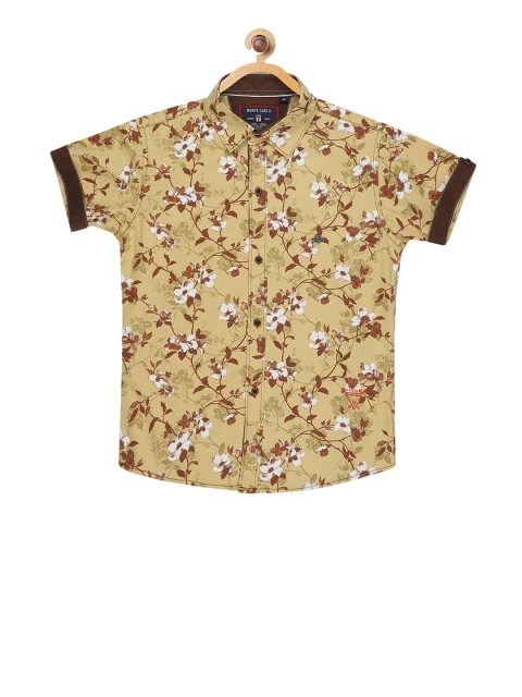 Monte Carlo Boys Beige Slim Fit Printed Casual Shirt