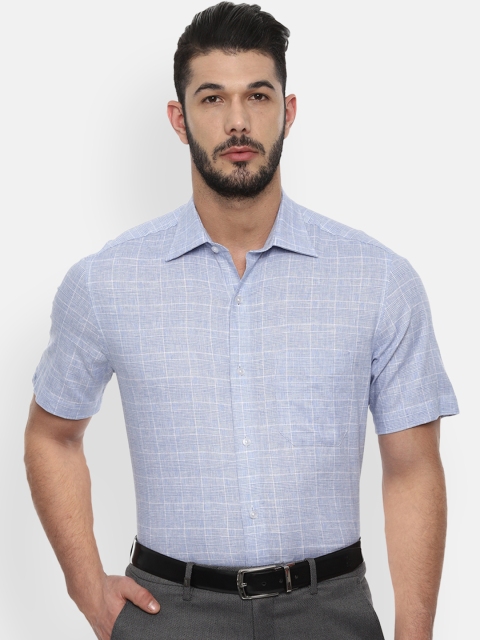 Louis Philippe Men Blue & White Checked Formal Shirt