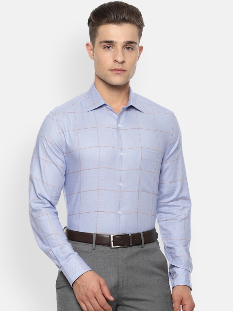 Louis Philippe Men Blue Classic Regular Fit Checked Formal Shirt
