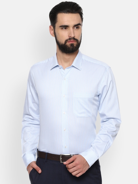 Louis Philippe Men Blue & White Slim Fit Striped Formal Shirt