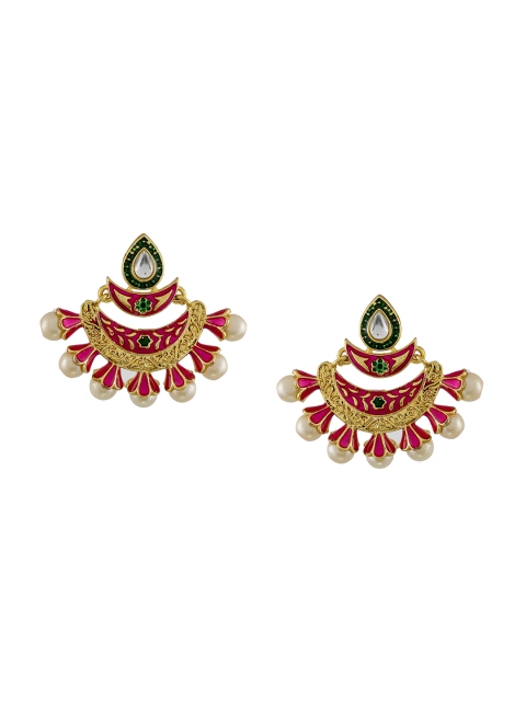 Silvermerc Designs Pink & Gold Crescent Shaped Chandbalis