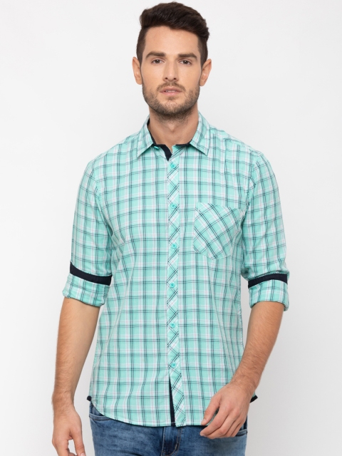 Globus Men Green Regular Fit Checked Casual Shirt