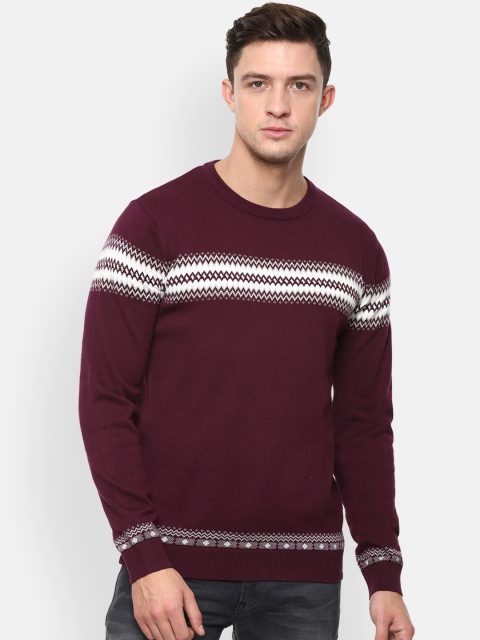 Louis Philippe Sport Men Maroon Self Design Sweater