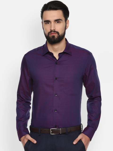 Louis Philippe Men Navy Blue & Pink Regular Fit Checked Formal Shirt