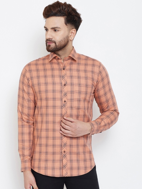 Spirit Men Orange Comfort Regular Fit Checked Casual Shirt
