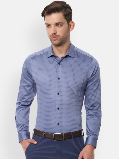 Louis Philippe Men Blue Slim Fit Checked Formal Shirt
