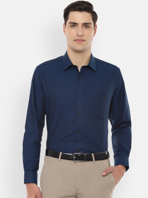 Louis Philippe Men Navy Blue Slim Fit Self Design Formal Shirt