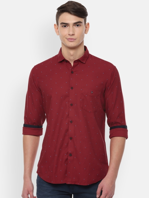 Louis Philippe Sport Men Red Slim Fit Printed Casual Shirt