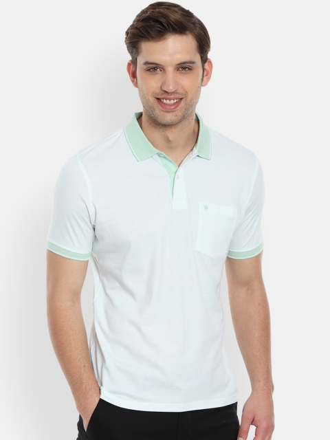Louis Philippe Men Sea Green Printed Polo Collar T-shirt