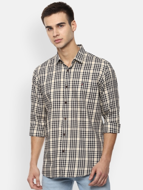 Louis Philippe Sport Men Beige & Black Slim Fit Checked Casual Shirt