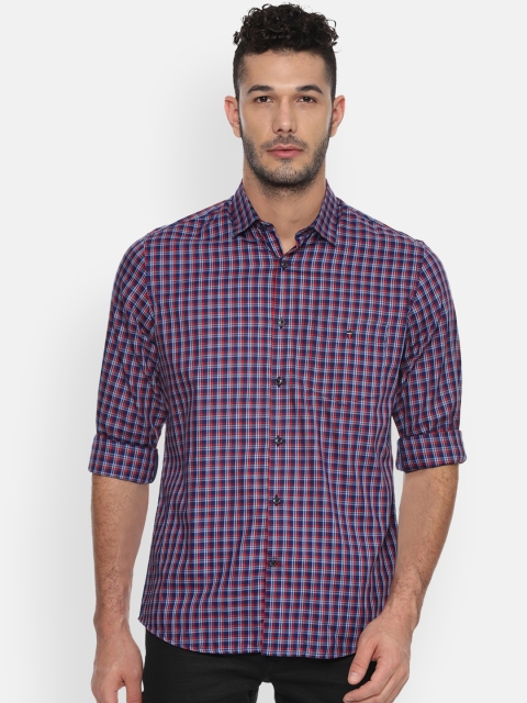 Louis Philippe Sport Men Navy Blue & Red Slim Fit Checked Casual Shirt