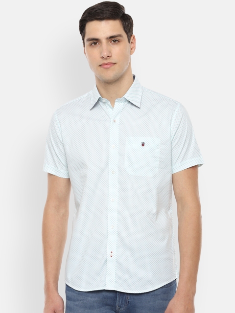 Louis Philippe Sport Men White & Blue Slim Fit Printed Casual Shirt