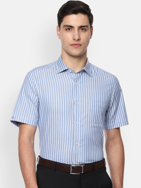 Louis Philippe Men Blue & White Regular Fit Striped Formal Shirt