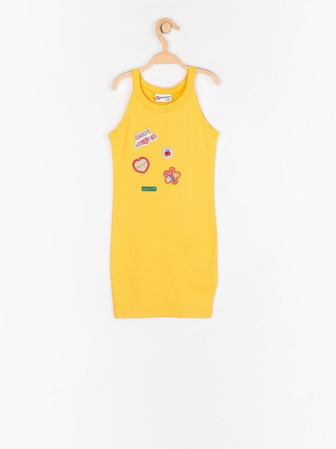 Peppermint Girls Yellow Solid Sheath Dress with Applique Detail