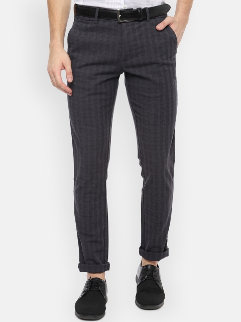 Louis Philippe Sport Men Grey Slim Fit Checked Regular Trousers