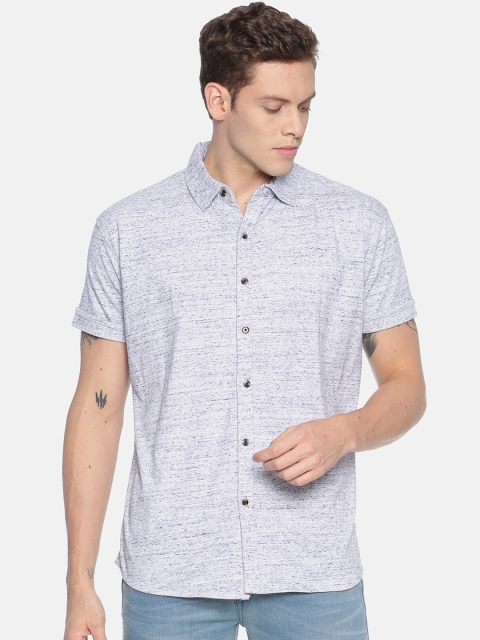 T-Tog Men Blue & White Slim Fit Self Design Casual Shirt