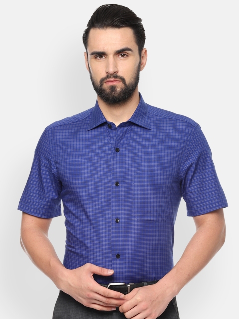 Louis Philippe Men Blue Classic Regular Fit Checked Formal Shirt