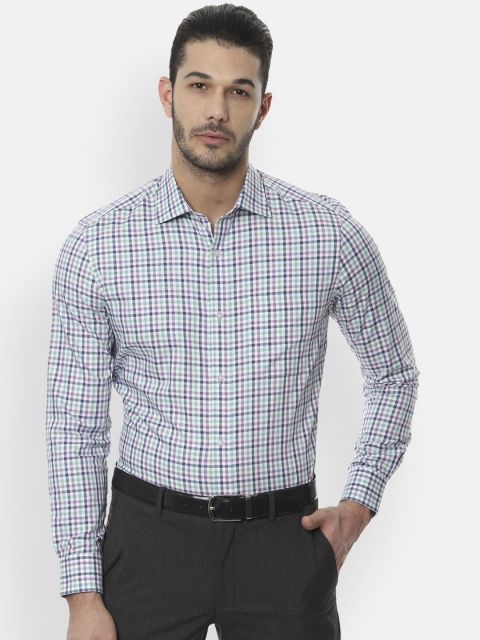 Louis Philippe Men Green & White Regular Fit Checked Formal Shirt