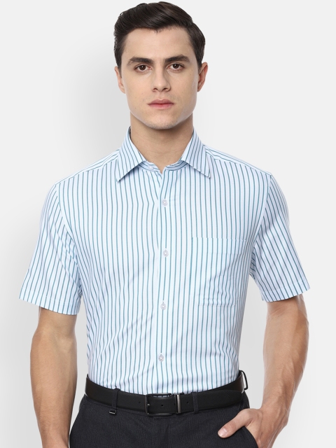 Louis Philippe Men White & Green Regular Fit Striped Formal Shirt