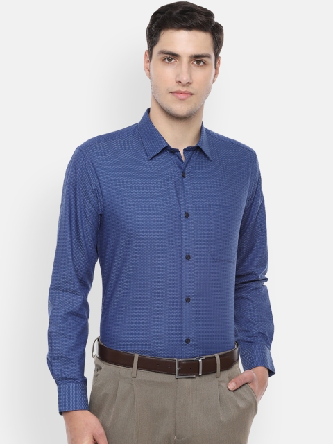 Louis Philippe Men Blue Classic Slim Fit Self Design Formal Shirt