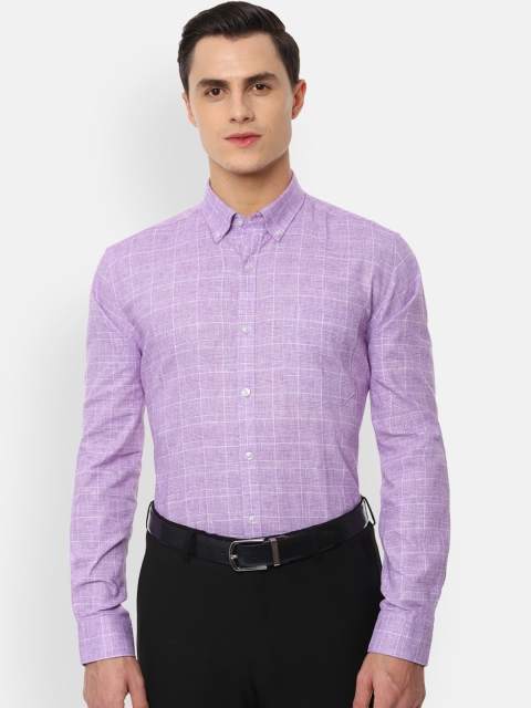 Louis Philippe Men Purple & White Slim Fit Checked Formal Shirt