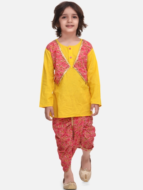BownBee Boys Yellow & Red Printed Kurta with Dhoti Pants