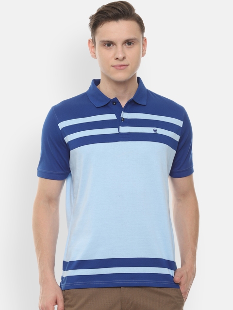 Louis Philippe Men Blue Striped Polo Collar T-shirt