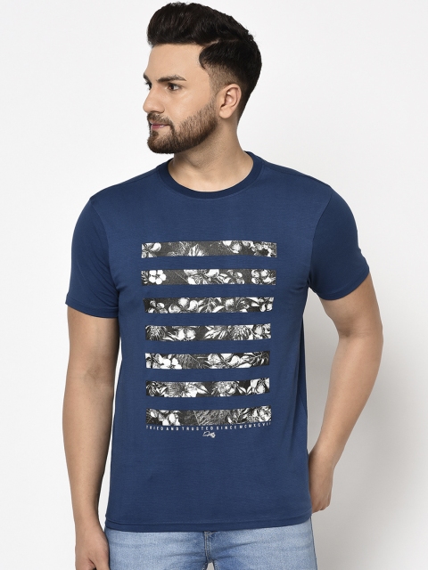 98 Degree North Men Blue Floral Printed Round Neck T-shirt