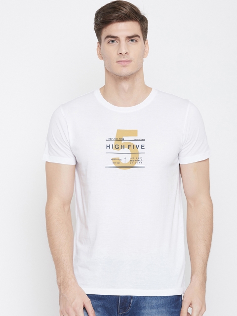 Octave Men White Printed Round Neck T-shirt