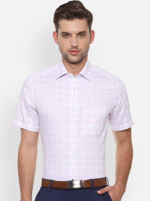 Louis Philippe Men Pink & Blue Regular Fit Checked Formal Shirt