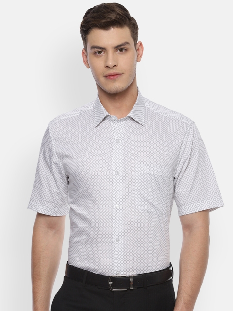 Louis Philippe Men White & Grey Slim Fit Printed Formal Shirt