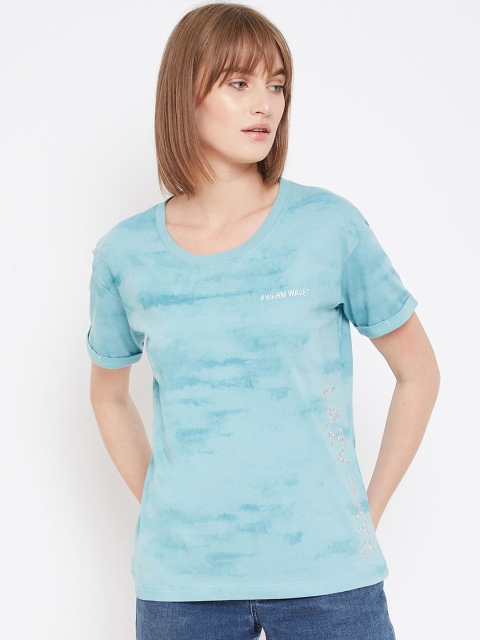 METTLE Women Blue Dyed Print Round Neck T-shirt